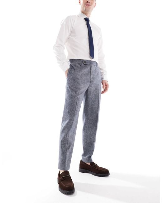 ASOS Blue Smart Tapered Fit Wool Mix Trousers for men