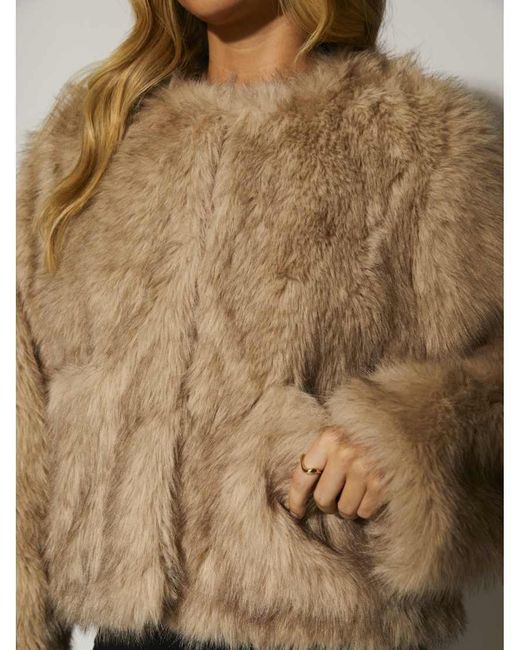 South Beach Natural Faux Fur Double Pocket Jacket