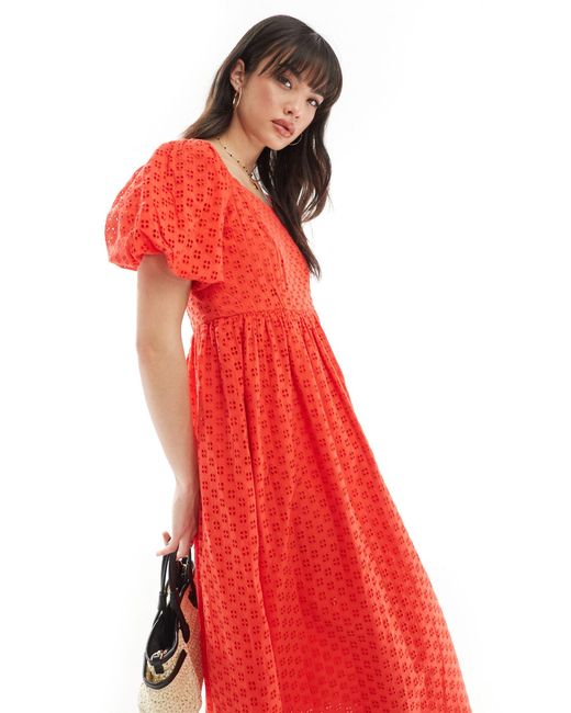SELECTED Red Femme Broderie Maxi Dress