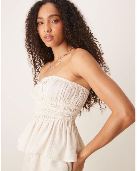 ASOS Natural Belle Beach Shirred Bandeau With Linen