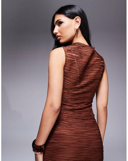 Top texturé d'ensemble métallisé à col cheminée - chocolat ASOS en coloris Brown