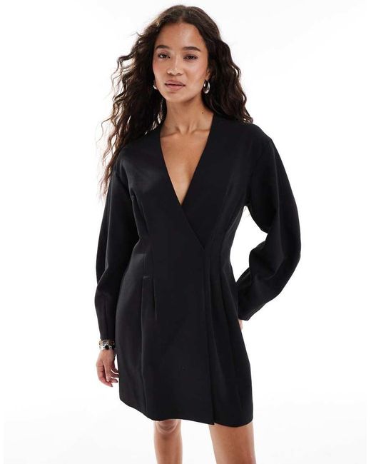 French Connection Black Wrap Front Cinched Mini Dress