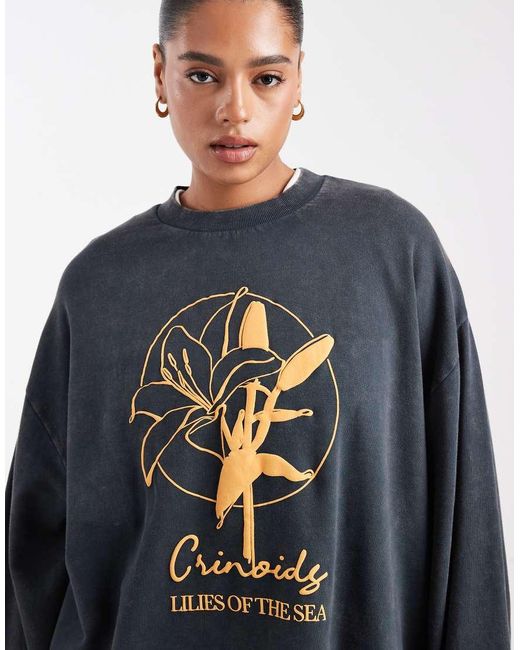 ASOS Blue Asos Design Curve Oversized Sweatshirt With Lily Flower Graphic