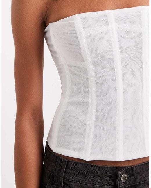 Edikted White Sheer Mesh Corset Top