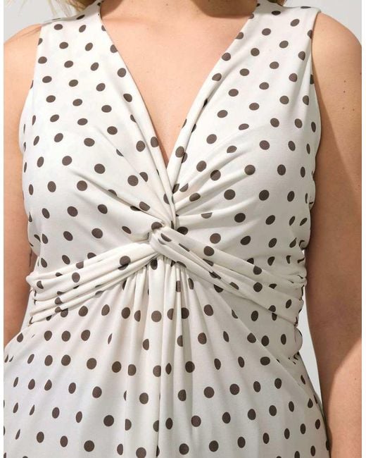 Yours Clothing White Polka Dot Knot Front Top