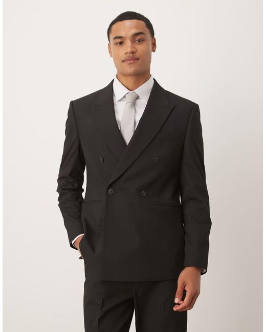 ASOS Black Double-breasted Regular Suit Jacket for men