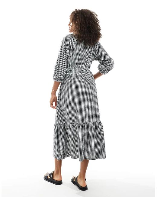 New Look Gray New Look Tie Front Smock Midi Dress