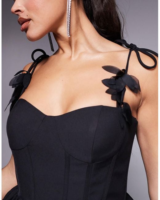 Jarlo Black Structured A-line Mini Dress With 3d Strap Detail