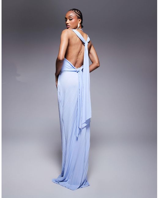 Asos design tall - robe longue plissée à encolure bateau avec détail noué au dos - clair ASOS en coloris Blue