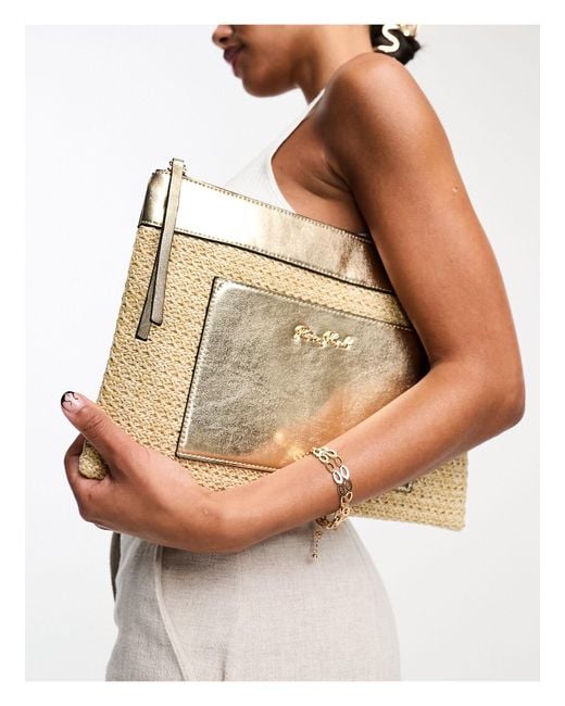 River Island Natural Raffia Clutch Bag With Gold Trim