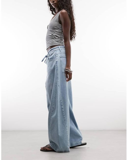 Reclaimed Vintage Blue Denim baggy Wide Jean With Tie Detail