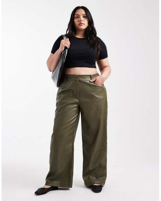 ASOS Green Asos Design Curve Low Rise Menswear Inspired Faux Leather Pants