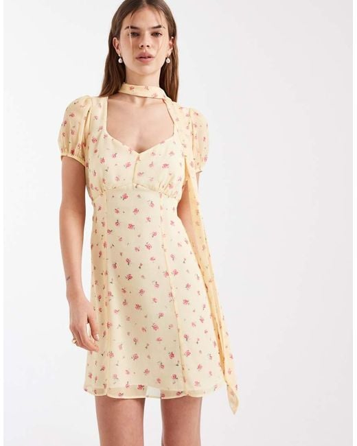 New Look Natural Ditsy Chiffon Scarf Mini Dress