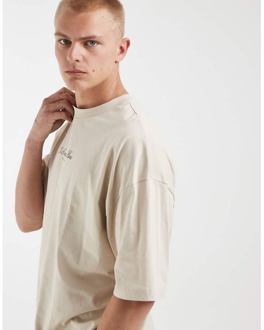 ASOS Natural Oversized T-shirt With Tennis Sports Graphic for men