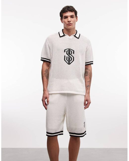 Sixth June White Knit Embroidery Shorts for men
