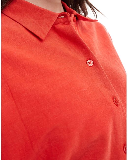 ASOS Red Linen Look Co-ord Boxy Beach Shirt