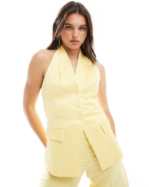Mango Yellow Linen Mix Halter Co-ord Waistcoat
