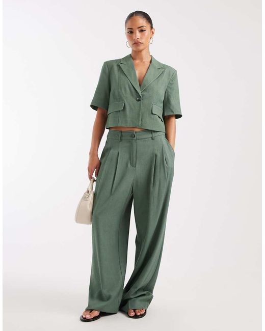 Vero Moda Green Cropped Short Sleeve Tailored Blazer