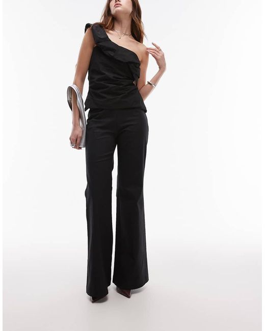 & Other Stories Stretchbroek Met Hoge Taille, Uitlopende Pijpen En Naad Aan De Voorkant in het Black