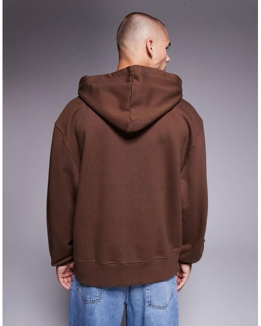 ASOS Brown Premium Heavyweight Oversized Zip Through Hoodie for men
