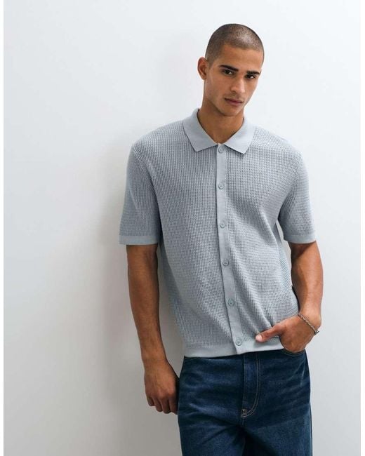 Boss Gray Akepalo Relaxed Fit Button Through Knitted Shirt for men