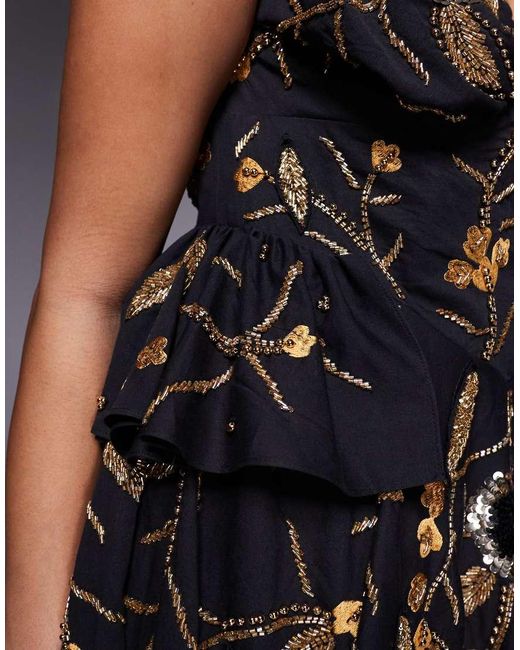 ASOS Gray Curve Floral Embellished Skater Dress With Corset Detail