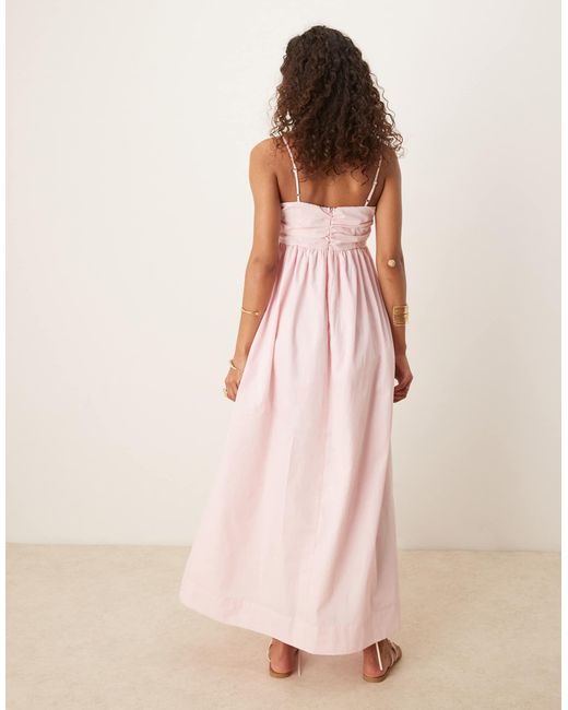 ASOS Pink Ruched Bust Button Down Bandeau Maxi Dress