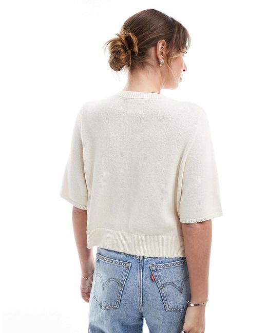 ASOS White Knitted Half Sleeve Cardigan With Irregular Pearl Buttons