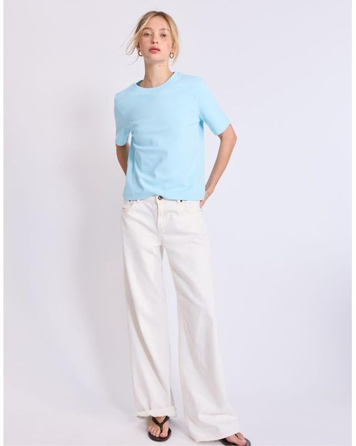 Stradivarius Blue Basic Regular Fit Heavy Weight T-shirt