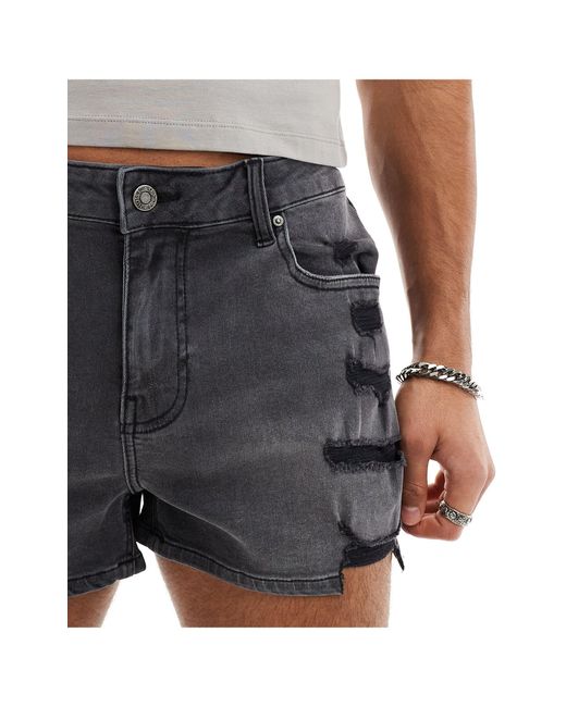 Pantaloncini di jeans skinny taglio super corto slavato con strappi di ASOS in Blue da Uomo
