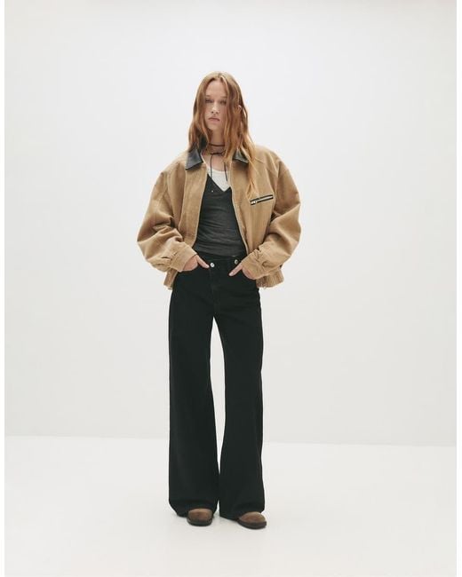 Pull&Bear Black Wide Leg Jeans With Crossover Waistband