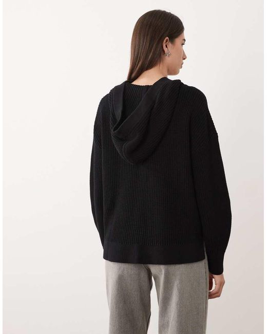 Barbour Black Daya Chunky Knit Lace Up Hoodie