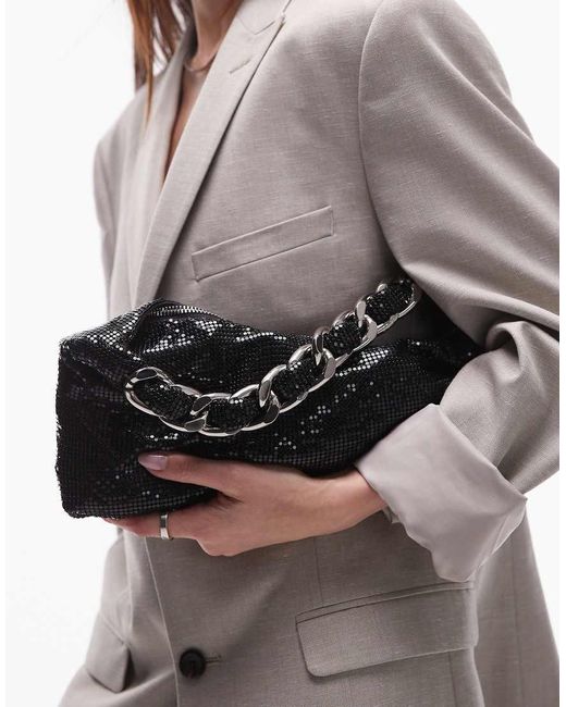 TOPSHOP Black Sia Chainmail Shoulder Bag With Plaited Chain Handle