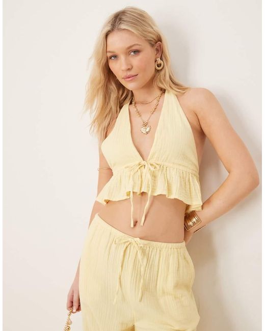 Iisla & Bird Natural Tie Front Beach Halter Waistcoat Co-ord