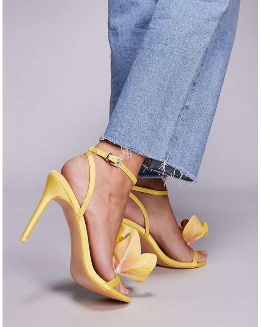 Public Desire Blue Smitten Satin Lily Flower Barely There High Heels
