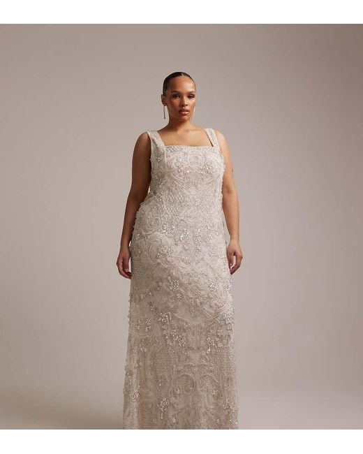 ASOS Brown Asos Design Curve Ornate Crystal Embellished Square Neck Maxi Wedding Dress