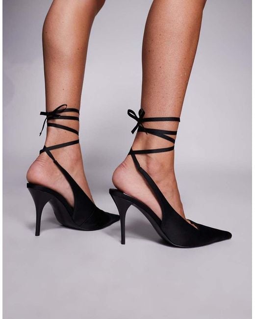 ASOS Black Pascha Tie Leg Detail High Heeled Shoes