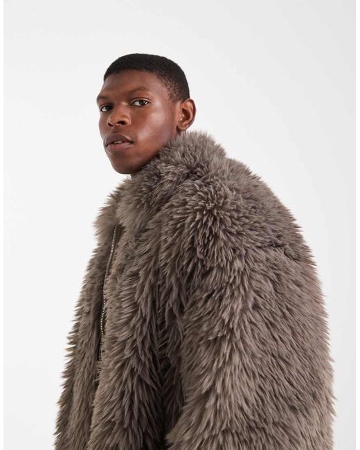 ASOS Brown Faux Fur Harrington Jacket for men