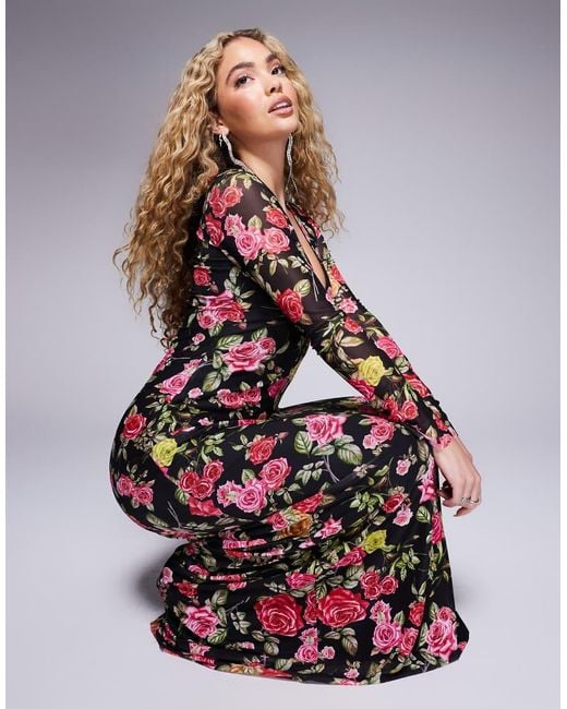 AFRM Blue Ruby Long Sleeve Plunge Maxi Dress