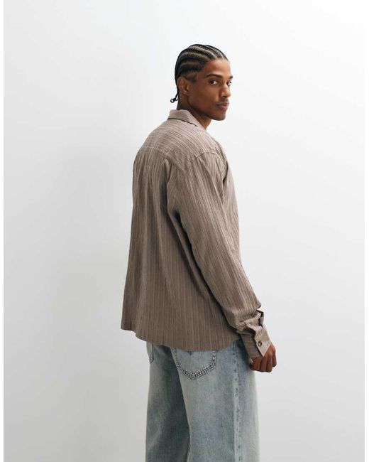 ASOS Natural Relaxed Deep Revere Textured Shirt for men