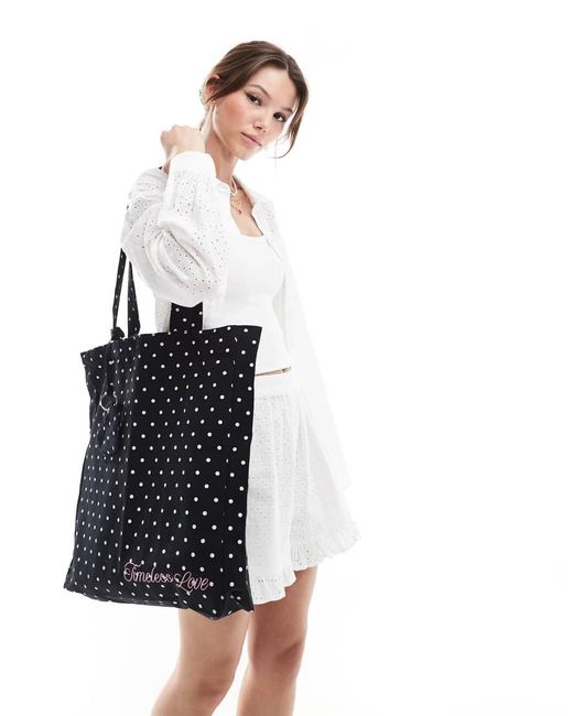 Bershka White Polka Dot Oversized Tote Bag