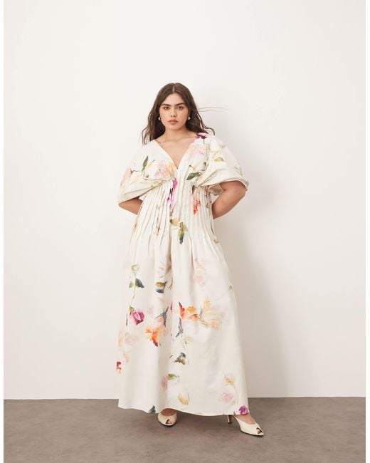 ARRANGE Natural Curve Cinched Waist Pleat Detail Maxi Dress