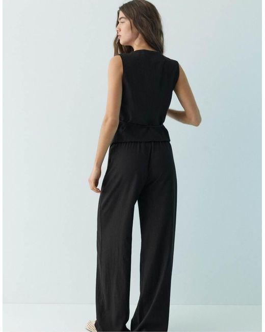 Pull&Bear Black Linen Blend Vest With Side Tie Fastening