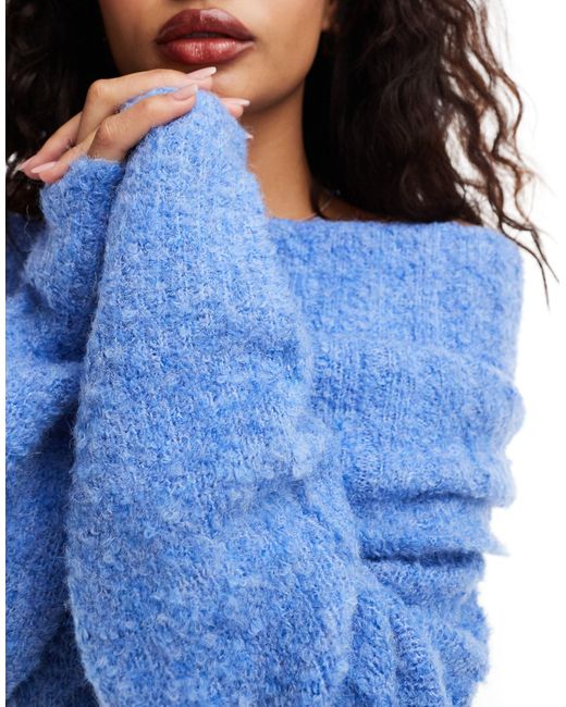 Moon River Blue Off The Shoulder Long Sleeve Sweater