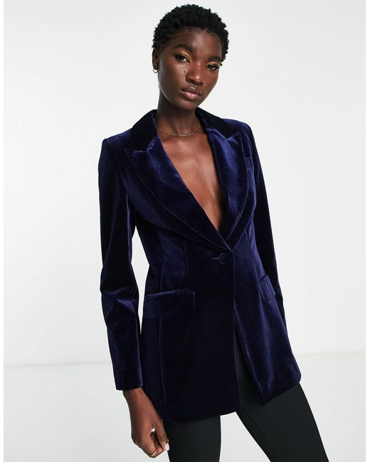 River Island Coord Velvet Blazer in Blue Lyst UK