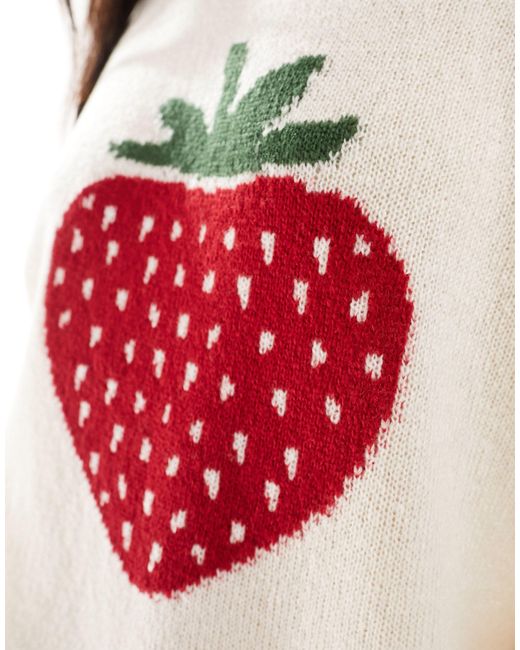Miss Selfridge White Strawberry Knitted Jumper