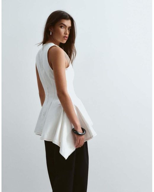 ARRANGE White Denim Scoop Neck Square Hem Top