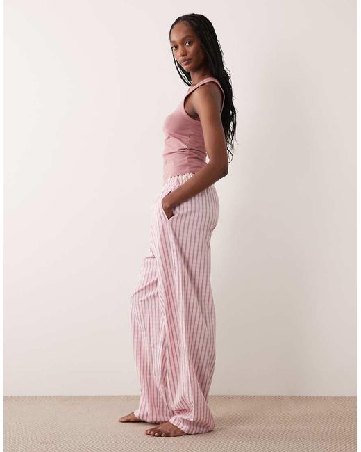 ASOS Pink Asos Design Tall Textured Pyjama Trouser With Lace Waistband Trim