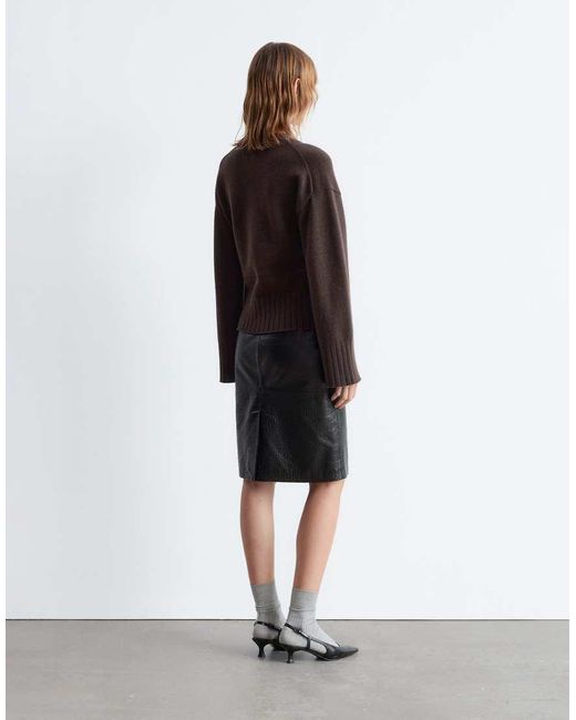 & Other Stories Brown Wool Blend Cardigan With Cinched Waist And Volume Sleeves