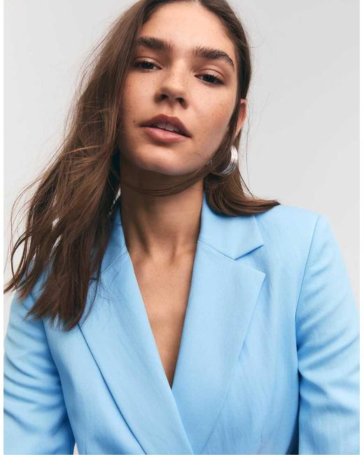 Stradivarius Blue Asymmetric Blazer